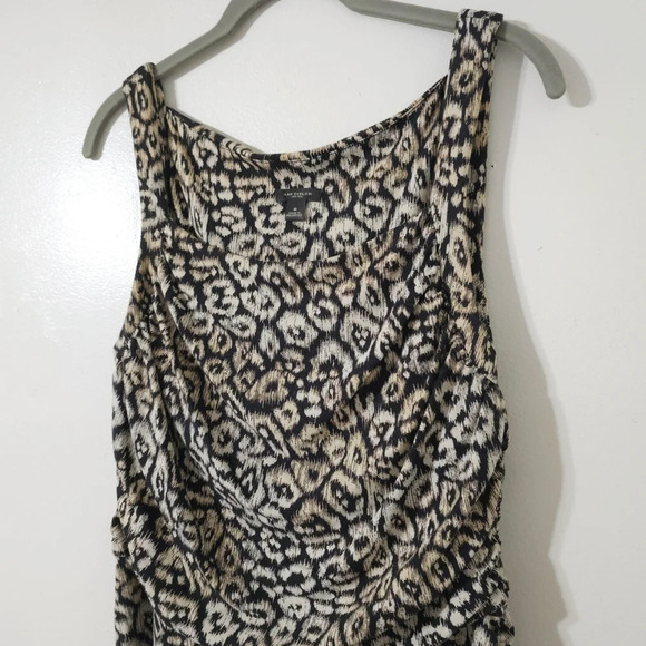 ANN TAYLOR Sleeveless Square Neck Leopard Fitted Knee Length Dress, Ruched Sides - Picture 5 of 15